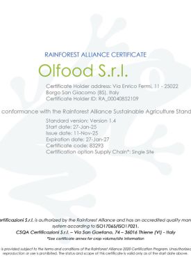 Rainforest Alliance Certificate